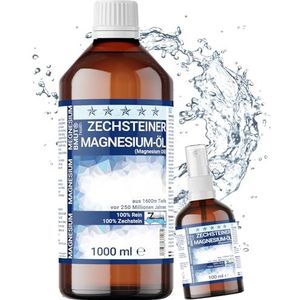 1000 ml magnesiumolie + 100 ml spray premium set | 100% Zechstein | voor huidmassage sport en spierontspanning | spuitfles magnesiumolie