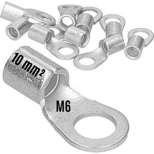 10 stuks Kalitec Q10-6 krimpkabelschoen 10 mm² M6 I ongeïsoleerd I doornpersing I voor soepele, fijne en ultrafijne geleiders I kabelschoen 10 mm² volgens DIN 46234
