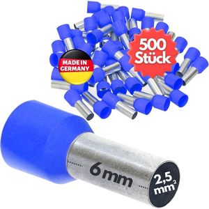 500 stuks Kalitec AE2506BL adereindhulzen geïsoleerd 2,5 mm² 6 mm lang blauw I Made in Germany I Industriële kwaliteit
