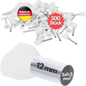 500 stuks Kalitec AET0512WS dubbele adereindhulzen geïsoleerd 2x0,5mm² 12mm lang wit I Made in Germany I Industriële kwaliteit
