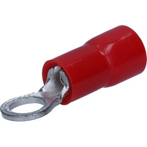 Verpakking met 100 stuks Kalitec RKSRM6 ringkabelschoenen 0,5-1mm² I gedeeltelijk geïsoleerd M6 rood I koper I PVC kraag I voor het verbinden van kabels of strengen I kabelschoen I kabelconnector I beschermt elektrische verbindingen