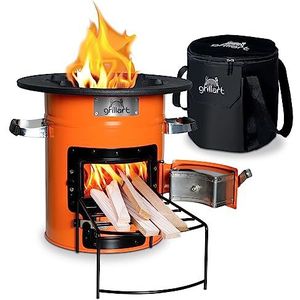 grillart® Raketoven Outdoor ""Powertrain"" oranje – efficiënte houtkachel als campingkooktoestel voor Dutch Oven en grillpannen – bijzonder efficiënt bij lage rookontwikkeling (oranje met tas)