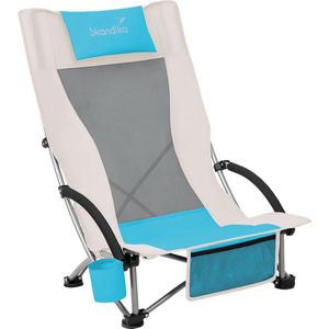 Skandika Beach Klapstoel - Stoel - Comfortabele strandstoel - Campingstoel - Lichtgewicht - Bekerhouder - Makkelijk te vervoeren - Max. 136 kg - 59 x 70 x 85 cm (BxDxH) - Opvouwbare ligstoel - Strand, kamperen, festival, vissen - beige/turquoise