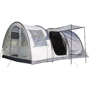 Skandika Simo 5 Tent – Tenten – Campingtent ��– Voor 5 personen – 3 ingangen – Ingenaaide tentvloer - Tunneltent – Muggengaas – Verduisterende slaapcabine - 475 x 335 x 205 cm (L x B x H) - 3000 mm waterkolom – Camping, Tuin – Kamperen – wit/grijs