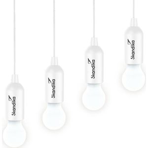 Skandika Camping Lamp Narvik - Tentlampen - Lamp op batterijen - Set van 4, LED Lamp, Batterij Werkende Lamp met Trekschakelaar, Opknoping, Camping Accessoires, Draagbare Tentlamp | Camping, Festivals, Garage, Kelder [Energieklasse E] - wit