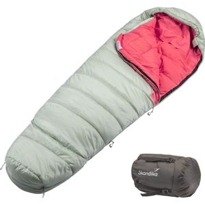 Skandika Gjora Junior slaapzak – Mummieslaapzakken - Mummieslaapzak voor kinderen, 3-4 seizoenen, nylon ripstop, compact, groeit met je mee, inpakzak – 160/190 x 70/50 cm (L x B) - Kinderslaapzak voor buiten en binnen, kamperen, wandelen – groen/rood