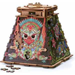 iDventure Cluepuzzle Zonnepiramide - Puzzelbox met Jigsaw Puzzel - Escape Room Game - Geschenkdoos - Schatkist - 3D houten puzzel - sequentiële puzzels raadselbox volwassenen - geldgeschenk - cadeau