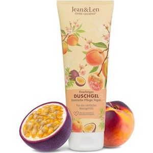 Jean & Len Fruitige douchegel met perzik en maracuja, zachte reinigingservaring, voor een merkbaar zacht huidgevoel, exotische geurervaring, zonder microplastics, veganistische douchegel, 250 ml