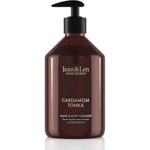 Jean & Len Cardamom & Tonka hand- en lichaamsreiniger voor een geurende reinigingservaring, lichaams- en handzeep in hoogwaardige fles, exotische geur en