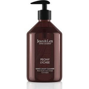 Jean & Len Hand & Body Cleanser Peony & Lychee, for a Scented Cleansing Experience, Body & Hand Soap in a High Quality Bottle, Seductive Floral Fragrance, Vegan, 500 ml