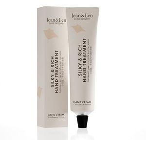 Jean & Len Silky en Rich Treatment Cardamom en Tonka, 100 procent recyclebare aluminium tube (zonder deksel), rijke handcrème, voor zachte handen, zonder parabenen en siliconen, vegan, 75 ml