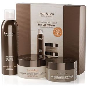 Jean & Len Spa Ceremony Cardamom en Tonka Geschenkdoos, met 3 producten, producten voor lichaam en geest, veganistische cadeauset