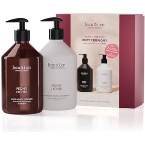 Jean & Len Ceremony Peony en Lychee, Met Hand en Body Cleanser en Balm, Geschenkdoos, Zachte Bloemengeur, Veganistische Cadeauset