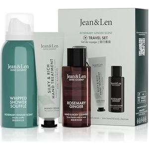 Jean & Len Rosemary en Ginger Reisset, klein cadeau of souvenir, producten voor lichaam en geest, kleine reisformaten, veganistische cadeauset