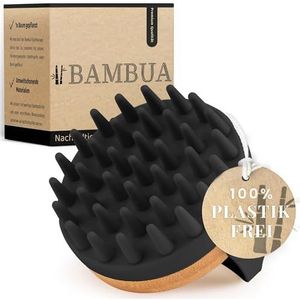 BAMBUA Hoofdhuid Massageborstel - (Anti-Roos Effect) Hoofdmassageborstel - Voor Hoofdmassage onder de Douche - Premium Hoofdmassager - Incl. E-Book ""Gezonde Hoofdhuid"" (Zwart)