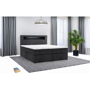 Boxspringbett KUBA mit Bettkasten Visco Topper LED 180 x 200 cm Webstoff Bett Bettkasten Topper - Schwarz