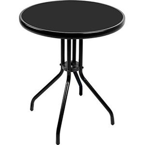 INDA-Exclusiv Balkontafel, bistrotafel, glasplaat en gepoedercoat metalen frame, rond, Ø 60 cm, hoogte 70 cm, tafel, tuintafel, glazen tafel, kleuren: zwart