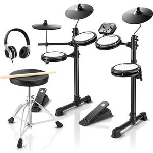 Donner DED-80 Elektronisch drumstel, 7-delig, met netpatches, 180 geluiden, drumtroon, hoofdtelefoon, sticks, kinderkerstcadeau, 40 melodics lessons