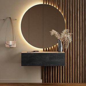 Planetmöbel Hal meubels garderobe hangkast, 1 x 100 cm, goud eiken - zwart houtskool, compacte garderobekast met klep als opbergruimte, wandkast hangend of staand, halmeubel, entree meubel