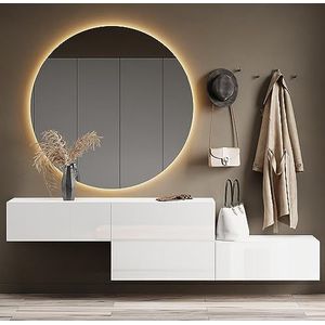Planetmöbel Hal meubels garderobe hangkast, 2 x 160 cm, wit, compacte garderobekast met klep als opbergruimte, wandkast hangend of staand, halmeubel, entree meubel