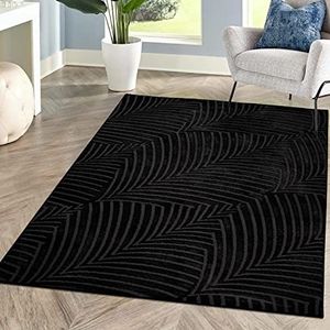 carpet city Laagpolig tapijt voor woonkamer, zwart, grijs, 140 x 200 cm, kapper met 3D-effect, bloemenpatroon voor slaapkamer, hal, eetkamer