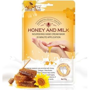 P-Beauty Handmasker met honing en melkextract, peelingmasker, handcrème en verzorgingscrème, anti-aging, vochthandschoenen met vitaminen, mineralen en collageen, droge, gebarsten handen, 1 paar