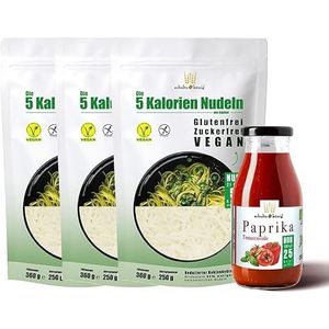 3 x 5 calorieën pasta van alginaat en 1 x paprikasaus, caloriearm, veganistisch en glutenvrij