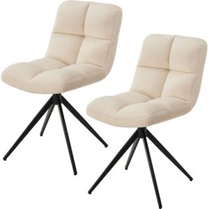 Juskys Dallas Draaistoel, set van 2 stuks, eetkamerstoelen, draaibaar, stoffen overtrek, stoel tot 120 kg belastbaar, fluweel, beige