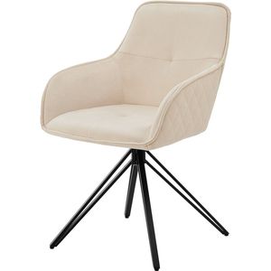 Juskys Clyde Draaistoel met armleuningen en stoffen bekleding - eetkamerstoel modern - gestoffeerde stoel eetkamer - 120 kg belastbaar - stoel fluweel beige