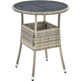 Polyrattan Gartentisch Yoro wetterfest - Balkontisch ø 60 cm rund - Rattan Beistelltisch mit Glasplatte - kleiner Tisch für Balkon - Grau - Juskys