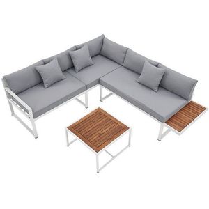 Juskys Gartenmöbel Lounge St. Tropez für 4 Personen - Set Tisch, Sofa & Kissen - Balkonmöbel Weiß