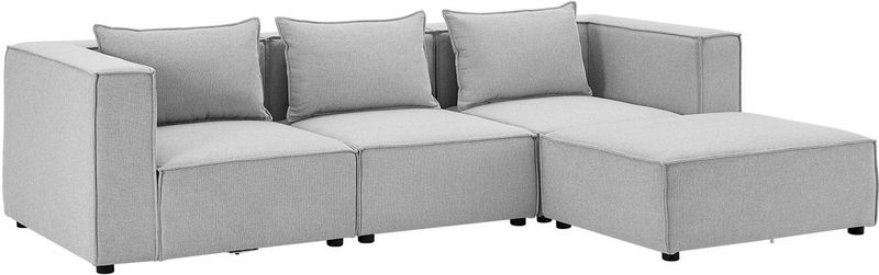 Juskys - modulares Sofa Domas l - Couch für Wohnzimmer - 3 Sitzer - Ottomane, Armlehnen & Kissen - Ecksofa Eckcouch Ecke - Garnitur Stoff Hellgrau