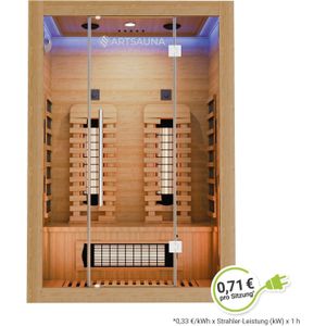 Infrarotkabine Kiruna130 Premium mit Vollspektrum- & Flächenstrahler, 2 Person, led Farblicht & Glastür, Infrarotsauna Sauna - Artsauna