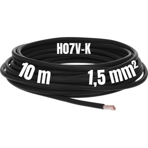 Kalitec 10 meter H07V-K 1,5 mm² zwarte bedradingskabel I kernkabel flexibel I PVC enkelader I meeraderig 1,5mm2 I bedrading fijnaderig I enkele kabel I kabel massief I schakeldraad