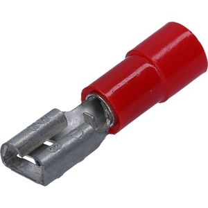 Kalitec FHR485 Set van 10 rode platte kabelschoenen 4,8 x 0,5 mm kabelconnector I 0,5-1,5 mm² I gedeeltelijk geïsoleerd I messing I PVC-kraag I voor auto en industrie