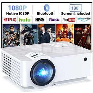 Mini-multimediaprojector, 9500 lumen, Bluetooth 5.1, Native 1080P met 100 inch display, compatibel met HDMI, USB, AV, smartphone, pad, tv-box, laptop