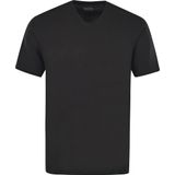 HAJO - Shirt - Zwart - Katoen - V-hals, Halve Mouw, 4 Pack