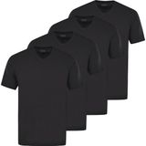 HAJO - Shirt - Zwart - Katoen - V-hals, Halve Mouw, 4 Pack