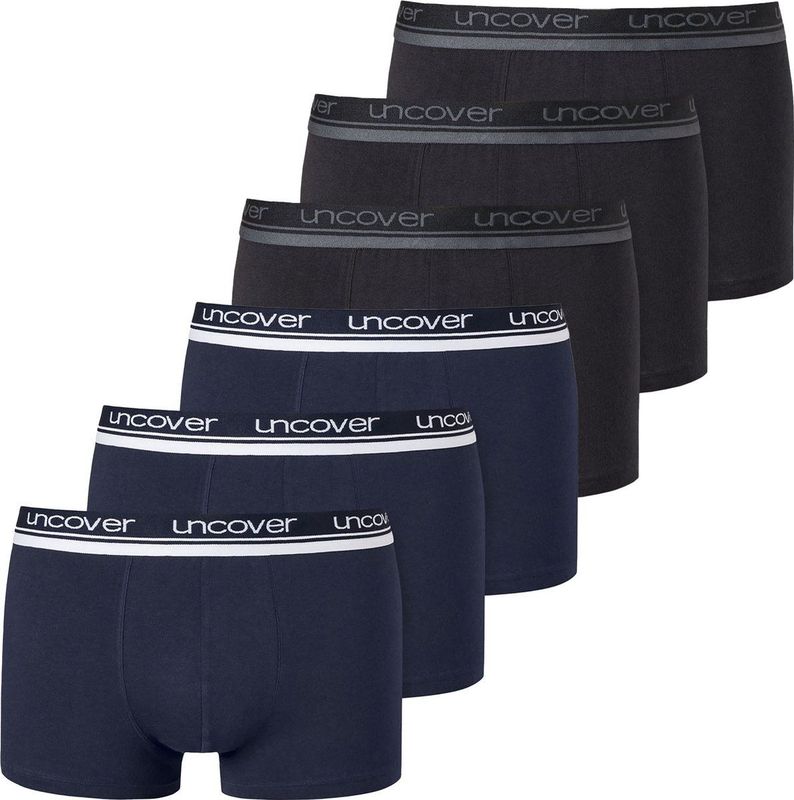 Schiesser - Uncover - Boxershorts - Blauw/Zwart - Stretch Katoen - 6-Pack