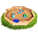 Coemo 6-eckiger Sandkasten Larry L Holz inkl. Bodenplane & Abdeckplane 177x177x23 cm