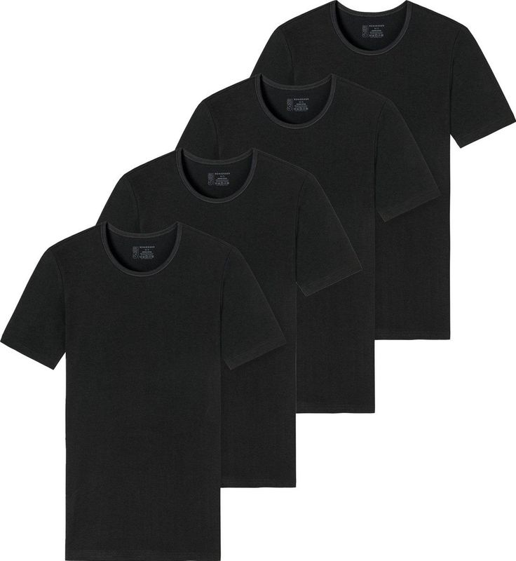 SCHIESSER - Shirt - Zwart - 4 Pack - Katoen - Halve Mouw