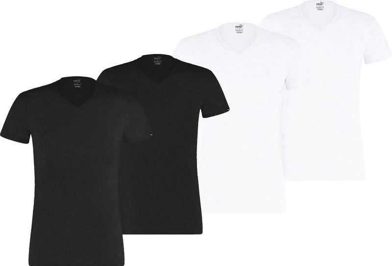 T-shirt - Effen - Katoen - V-hals - Halve Mouw