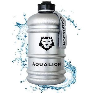 Aqualion Drinkfles, 2 liter, sportfles, BPA-vrij, 100% lekvrij, extra sterk, voor buiten, kantoor, fitness, zwemmen, zilver