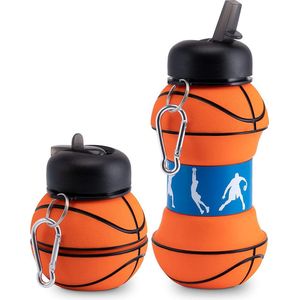 Drinkfles kinderen - BPA-vrij - vaatwasmachinebeendige sportfles - voor school, vrije tijd en sport - incl. karabijnhaak - opvouwbaar - fles basketbal