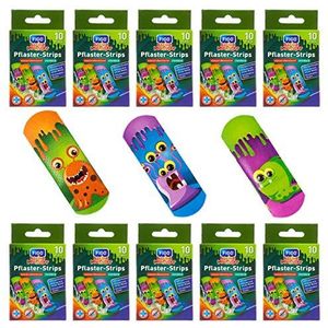 100 stuks FIGO kinderpleisters verschillende motieven, 10 verpakkingen + 1 notitieblok Monster 100 stuks