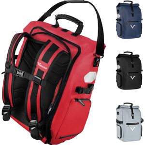 Valkental - ""ValkPro"" - duurzame 3in1 fietstas - Rood - rugtas,bagagedragertas,schoudertas ineen - waterdicht van rPET - 26 L rolltop