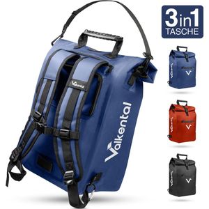 Valkental - ValkOne - Blauw - 3in1 fietstas - Geschikt als bagagetas, rugzak en schoudertas - Waterdicht & Reflecterend - 23L