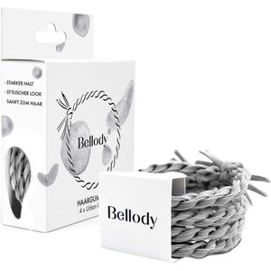 Bellody® Original Haarelastiekjes, stijlvol gevlochten haarelastiekjes met sterke grip, verpakking met 4 stuks, grijs (Urban Grey)
