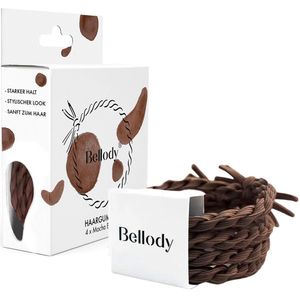 Bellody® Original Haarelastiekjes, stijlvol gevlochten haarelastiekjes met sterke grip, verpakking met 4 stuks, bruin (Mocha Brown)