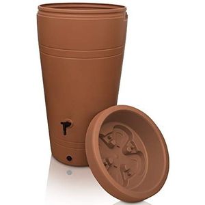 YourCasa Regenton, 230 liter, decoratief design, vorstbestendig, van kunststof, met kraan, regenwaterton, watervat, waterton voor tuin, smalle regenton (terracotta)